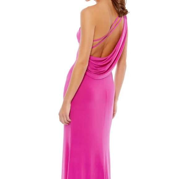 NWT Ieena Mac Duggal One Shoulder Jersey Gown Candy Pink Size 6 - Picture 2 of 11